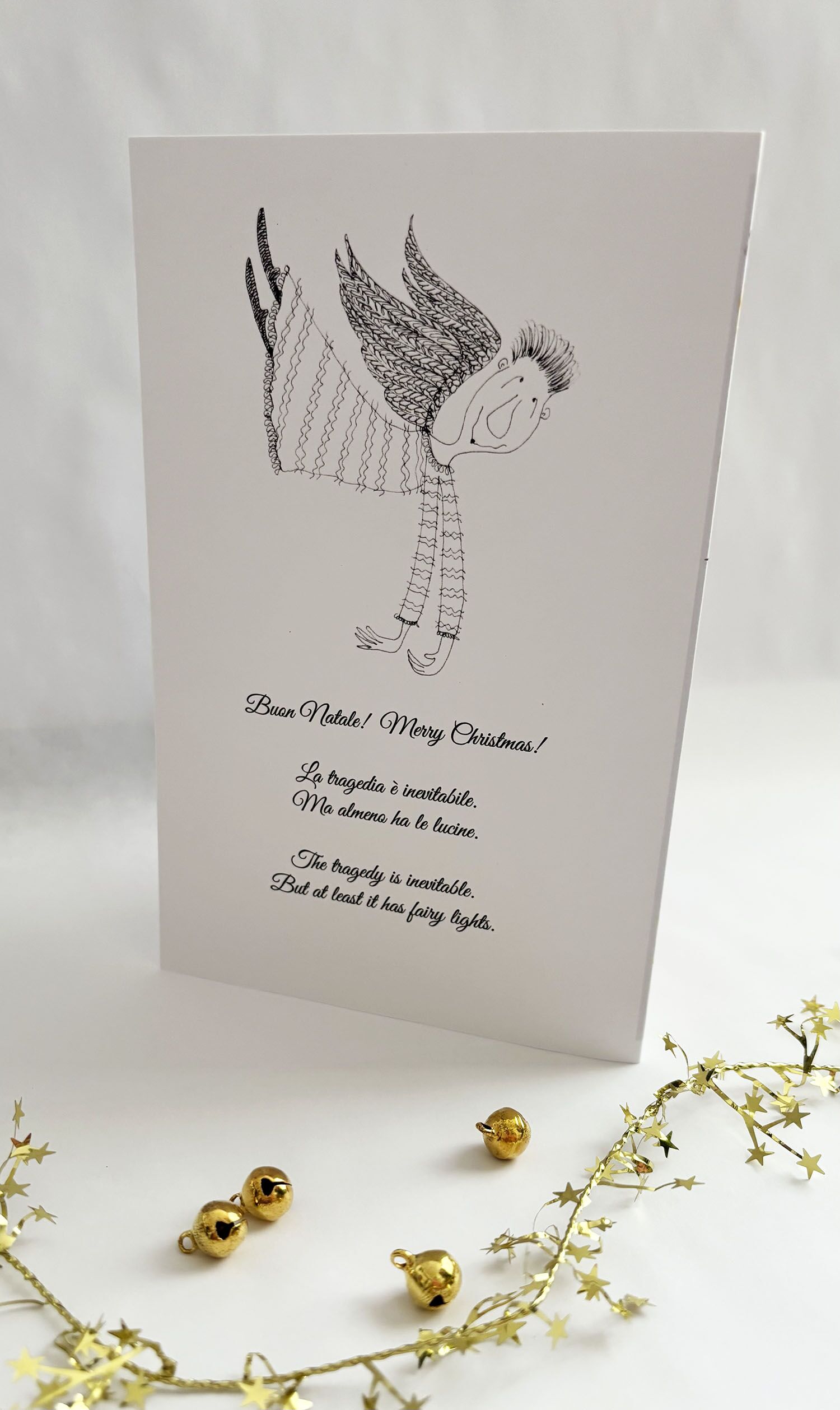 Set of 3 Christmas Cards – “Tragedy is inevitable. But at least it has fairy lights.” - Image 3